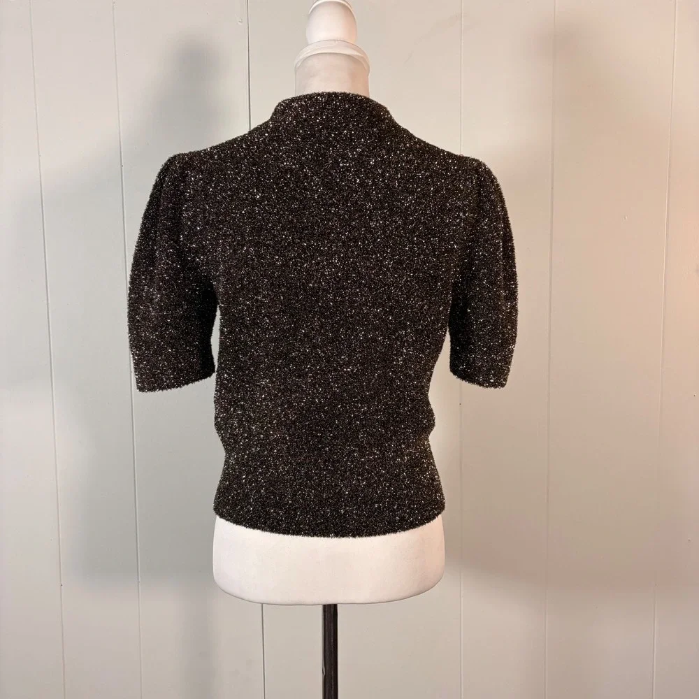 Kate Spade Dashing Beauty‎ Metallic Knit Top Women's XS Fuzzy Chic Glam Preppy